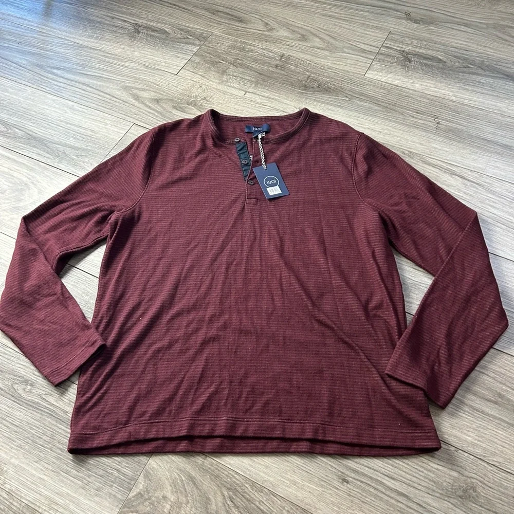 NWT Men's‎ Nordstrom 1901 burgundy soft striped long sleeve henley Large